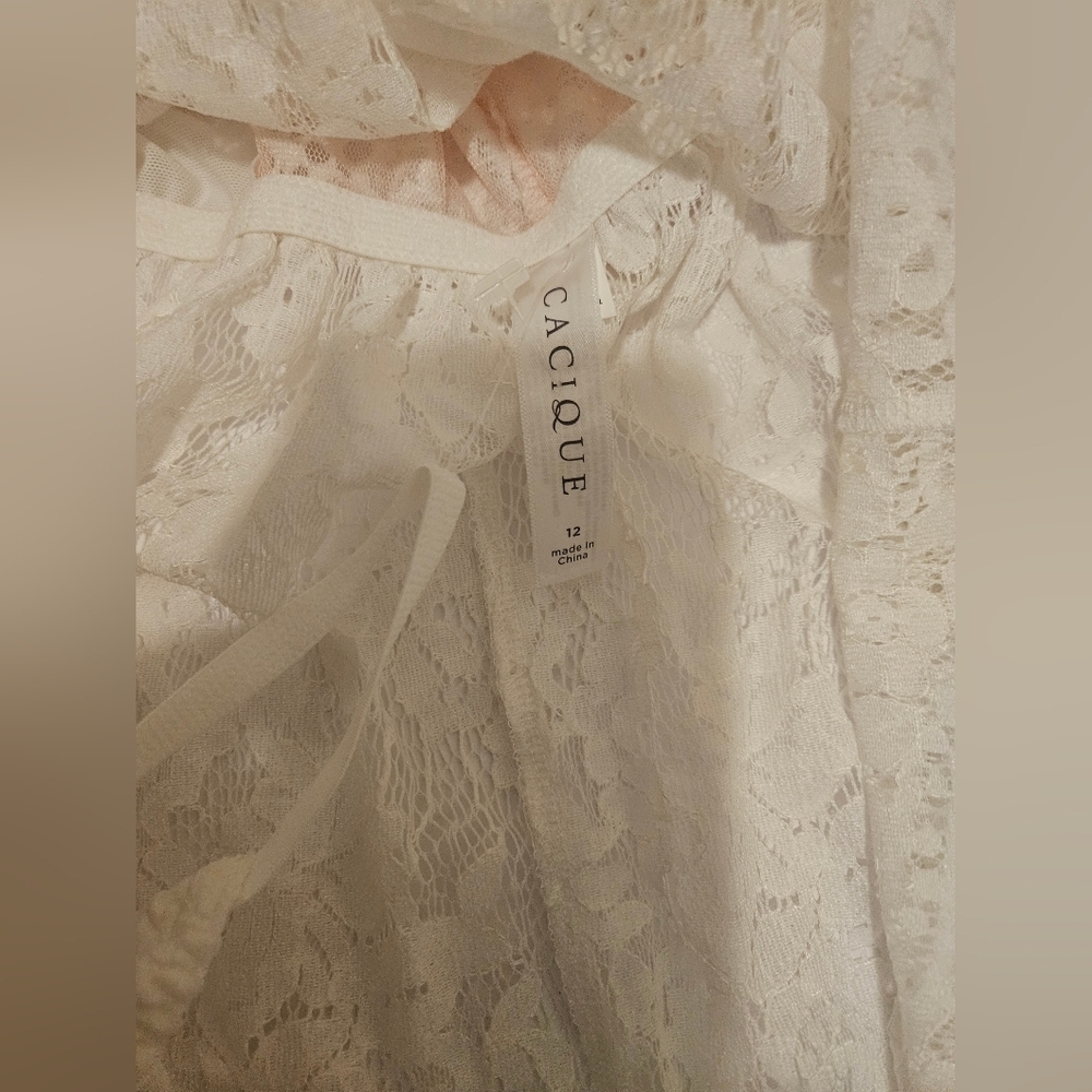 Cacique- Women' 12 Elegant White Lace Chemise Babydoll Silk  NWOT Valentine Sexy - Picture 8 of 10